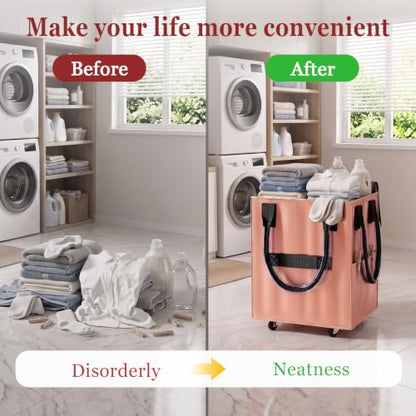 Reusable Grocery Bag on Wheel, Foldable Shopping Cart with Wheels, Can Carry up to 67 Pounds, Suitable for Groceries, Laundry, Camping and Moving. (Rose Gold - Medium) - color: Rose Gold - Medium