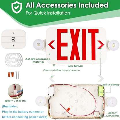 Gruenlich Exit Sign with Emergency Light, Battery Backup, 1 Pack - size: 1-pack