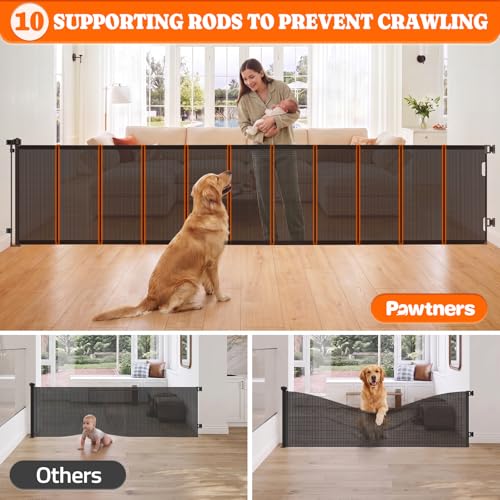 Pawtners Retractable Baby Gates, 34" Tall Extends to 150" Wide Dog Gate - size: 0-150" W x 34" H