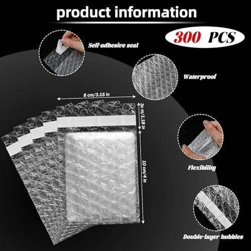 Frienda 300 Pcs Self Adhesive Bubble Bags Packing Pouches, 3.15" X 4" - size: 3.15" X 4"