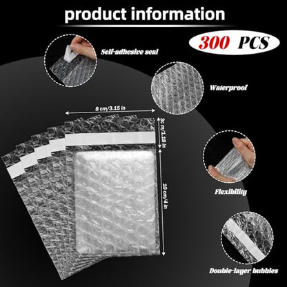 Frienda 300 Pcs Self Adhesive Bubble Bags Packing Pouches, 3.15" X 4" - size: 3.15" X 4"