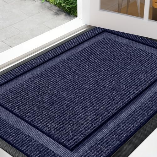 Large Front Door Mat Outside Entrance Indoor Doormat, 36" x 24" Outdoor Mats for Patio Waterproof, Outdoor Door Mats for Outside Entry, Indoor Rugs for Entryway, Sturdy Natural Rubber, Blue - color: Blue, size: 2' x 3' (Rectangular)