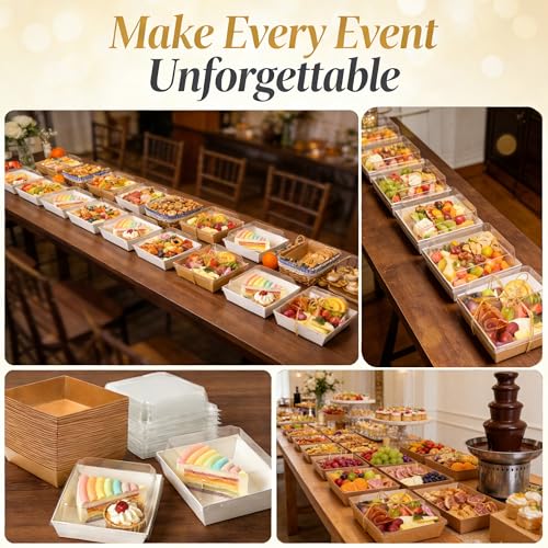 100 Pack Charcuterie Boxes with Clear Lids - Eco-Friendly, Portable, and Leak-Proof Food Containers for Various Delights - 50 Brown & 50 White (Brown&White（Rectangle）)
