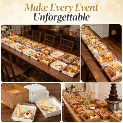 100 Pack Charcuterie Boxes with Clear Lids - Eco-Friendly, Portable, and Leak-Proof Food Containers for Various Delights - 50 Brown & 50 White (Brown&White（Rectangle）)