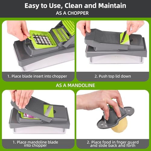 RüK 10-in-1 Vegetable Chopper – 6 Blade Veggie Chopper with Container, Food Dicer, Onion Cutter, Cheese Grater, Mandoline Slicer, Kitchen Gadgets & Home Essentials (Gray) - color: Gray