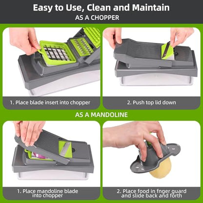 RüK 10-in-1 Vegetable Chopper – 6 Blade Veggie Chopper with Container, Food Dicer, Onion Cutter, Cheese Grater, Mandoline Slicer, Kitchen Gadgets & Home Essentials (Gray) - color: Gray