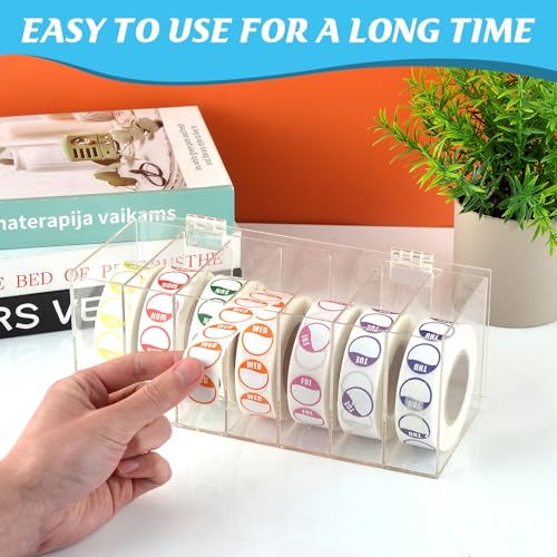 Acrylic Day of The Week Covered Label Dispenser 7-Slot Wall Mount Sticker Roll for 1",3/4" Stickers 1 Inch (No Label)