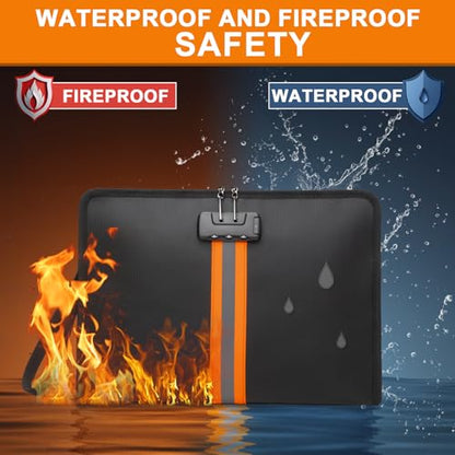 Fireproof Document Bag with Lock，13"×9.2" Fireproof Money Bag，with Zipper and Lock，Suitable for Tablets, A4 Documents, Cash, Mobile Phones, Credit Cards and Notarized Documents. - size: 13*1*9 inches