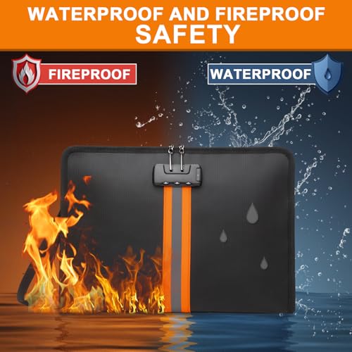 Fireproof Document Bag with Lock，13"×9.2" Fireproof Money Bag，with Zipper and Lock，Suitable for Tablets, A4 Documents, Cash, Mobile Phones, Credit Cards and Notarized Documents. - size: 13*1*9 inches
