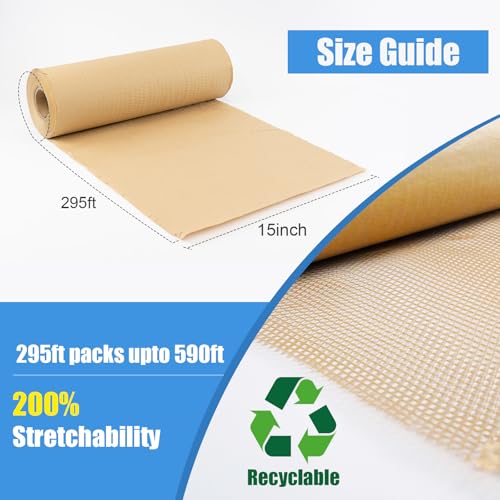 Honeycomb Packing Paper Roll 15" x 295 FT with Fragile Stickers– Biodegradable Cushioning Wrap for Moving, Shipping & Gift Wrapping – 100% Recyclable, FSC Certified Eco-Friendly Packaging - size: 15" x 295ft