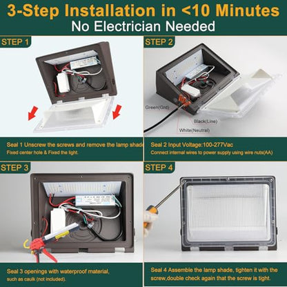 4Pack 150W LED Wall Pack Lights,100‑277V Dusk‑to‑Dawn Photocell, 22500Lm 5000K IP65,50ft Diameter Coverage Area, Commercial‑Grade Exterior Security Lighting,ETL Certified (Height:10‑20ft) - size: 150W