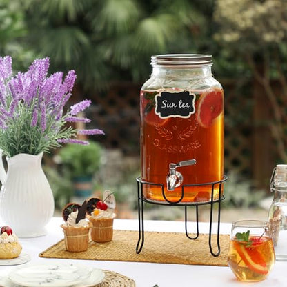 1.5 Gallon Glass Drink Dispenser with Stand for Parties and Everyday Use - size: 1.5 Gallon With Stand Silver