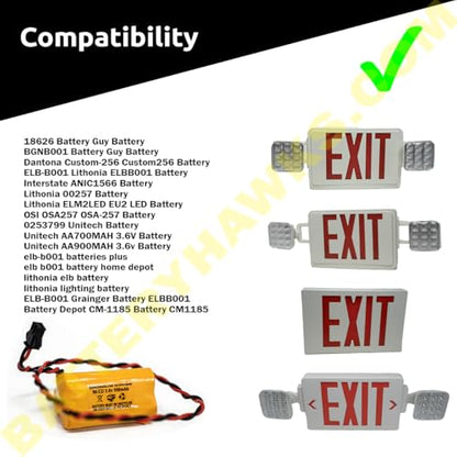 ELB B001 ELBB001 ELB-B001 AA900MAH 3.6v 900mAh Exit Sign Emergency Light NiCad Battery ANIC1566 0253799 (1 Pack, 1, Count) - size: 1 Pack