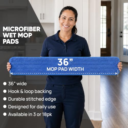 36" Microfiber Wet Mop Pad (3) - Microfiber Wholesale - size: 36 Inch 3 Pack