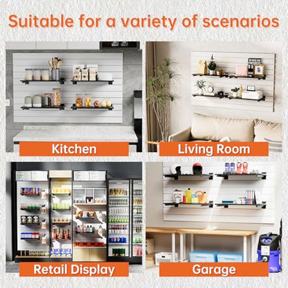 8 Inch Square Tubing Slatwall Shelf Bracket , Heavy Duty Slat Wall Floating Shelf Bracket with Lip, Slatwall Accessories for Retail Display,Garage (12Pcs, Black) - size: 8 Inch
