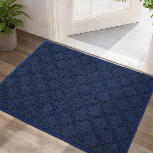 BEQHAUSE Dirt Trapper Door Mat 24" x 36" Non-Slip Washable, Blue - color: Blue, size: 24" X 36" (Rectangular)
