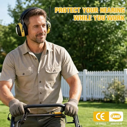 AM/FM Radio Headphones for Mowing, NRR 30dB Hearing Protection - color: Black-Yellow