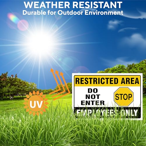 Do Not Enter Restricted Area Employees Only Signs Outdoor - Rust Free Aluminium Metal No Entry Sign, UV Protected, Waterproof, Durable Ink and Easy to Install & Read - 2 Pre-drilled Holes - color: Pack of 1, size: 8"x12"