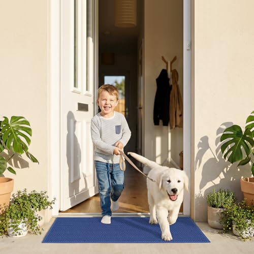 WochiTV Non Slip Drainage Mats, Front Door Mat, PVC Pool Floor Mat 0.2'' Thick Rubber Outdoor Indoor, Parking Space Mat for Bathroom Garage Basement Backyard Commercial Kitchen, 1.9x2.5Ft Blue - color: Blue, size: 1.9 x 2.5 ft