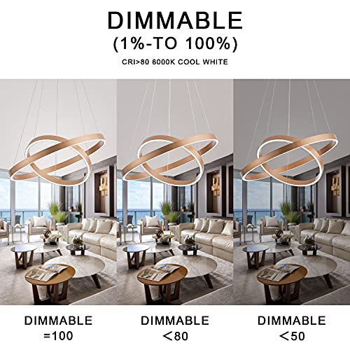 MADEM Modern LED Chandelier 2-Ring Circular Dimmable Pendant Light,Gold - color: Gold, size: 2 Rings