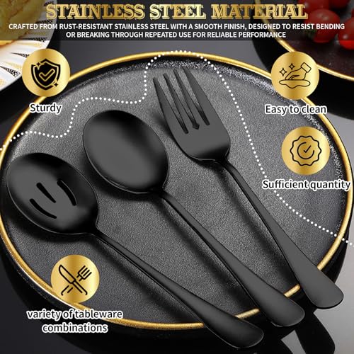 Serving Utensils Set, 24-Piece Large Stainless Steel Serving Spoons and Forks for BBQ, Buffets, Catering, Parties, Weddings, Restaurants - Black - color: Black