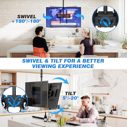 Rfiver Dual Ceiling TV Mount, 360° Swivel Tilt Bracket for 32-65 Inch TVs - style: Dual