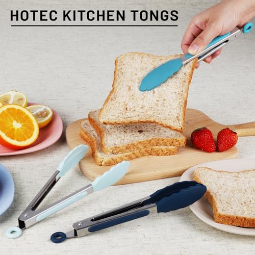 HOTEC Small Silicone Kitchen Tongs 7-Inch Mini Serving Tongs, Set of 3 - color: Gradient Blue