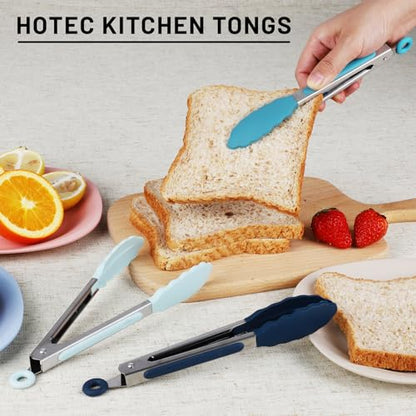 HOTEC Small Silicone Kitchen Tongs 7-Inch Mini Serving Tongs, Set of 3 - color: Gradient Blue