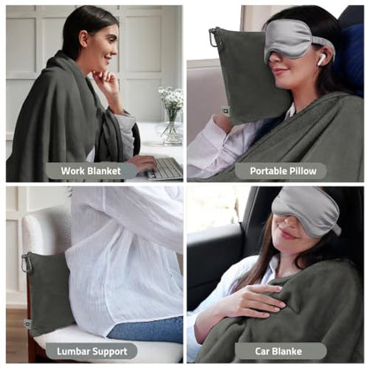 Travel Blanket, Airplane Blanket, Ultra-Soft, Warm & Lightweight, 65x40 in, Outdoor Blanket Essentials for Women, Men & Kids, Included Eye Mask, Luggage Sleeve & Backpack Clip Dark Grey - color: Dusty Gray