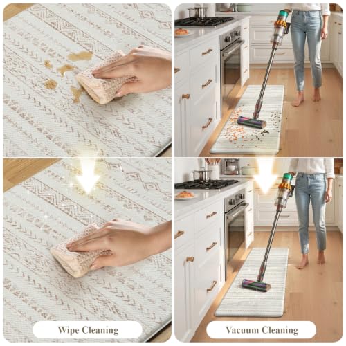 KIMODE Kitchen Mats Cushioned Anti Fatigue,Farmhouse Kitchen Rugs Sets of 2 - color: Khaki Diamond, size: 17.3" x 47 "+ 17.3" x 29 "--0.47 inches
