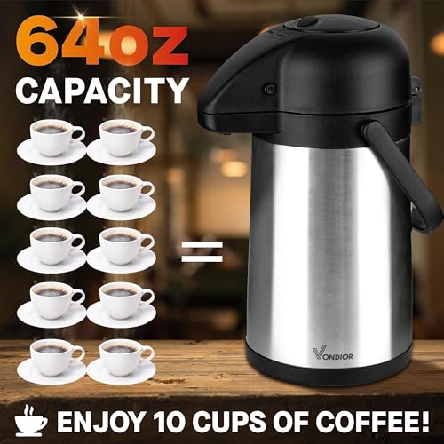 Coffee Carafe for Keeping Hot - 64oz/2L Airpot Coffee Dispenser with Pump