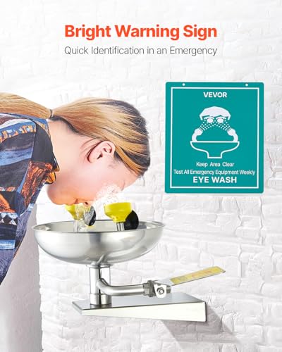 VEVOR Emergency Eye Wash Station, Stainless Steel Wall-Mounted Eyewash Unit, First Aid Eye Wash Sink 16.14 x 12.99 x 9.45 Inches, Ideal for Laboratories, Factories, Schools, Construction Sites - style: Wall-Mounted Eyewash Unit