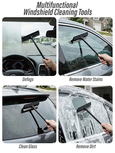 2 in 1 Window Squeegee for Car,Window Cleaner with Long Handle,Sponge Car Squeegee for Gas Station, Glass,Shower,Outdoor High Window Cleaning