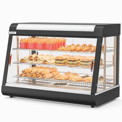 ROVSUN 35" Pizza Warmer Food Warmer Display, 3-Tier Electric Food Warmer Commercial Countertop w/LED Lighting Adjustable Removable Shelves Glass Door, Pretzel Warmer for Buffet Restaurant 1500W - color: Black, size: 35" Length