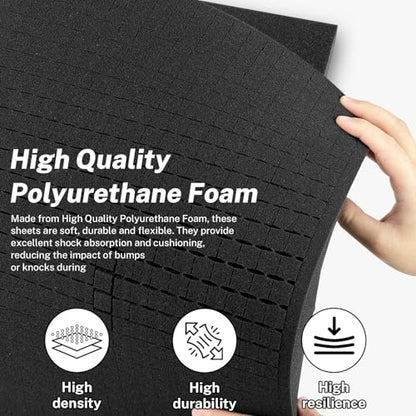 Polyurethane Foam Padding, 16 x 12 x 3 Inch Black Perforated Pick and Pluck Foam Sheets for Tool Box, Camera, Crafts and Storage - size: 16 x 12 x 3 Inch