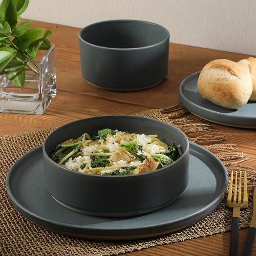 Gibson Elite Tatum Premium Porcelain Matte Reactive Glaze 16-Piece (Service for 4) Plates and Bolws Stackable Dishes Ceramic Dinnerware - Blue - color: Blue (Tatum)