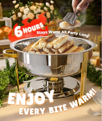 Chafing Dishes for Buffet 4 Pack, 6QT [Worry-Free Assemble] Food Warmers for Parties Buffet [Elegant Gold and Silver Colors] Stainless Steel Round Chafing Dish Buffet Set with Complete Set - color: Gold, size: 4 PACK