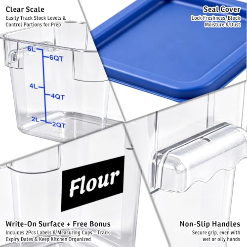 4 Pack 6QT Commercial Clear Food Storage Containers with Lid, NSF - color: Blue, size: 6Qt-4 Pack