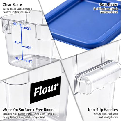 4 Pack 6QT Commercial Clear Food Storage Containers with Lid, NSF - color: Blue, size: 6Qt-4 Pack