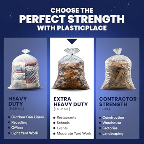 Plasticplace - W55LDC2 55-60 gallon Trash Bags │ 2 Mil │ Clear Heavy Duty Garbage Can Liners │ 38” x 58” 1 Count (Pack of 50) - color: Clear, size: 1 Count (Pack of 50)