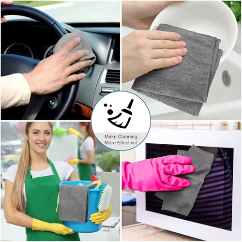 Macarrie 200 Microfiber Cleaning Cloths, 12 x 12 in, 200 GSM, Gray - color: Gray