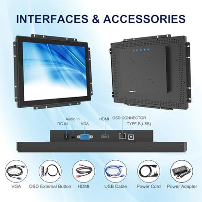 1024x800 Industrial Touch Display with 10-Point Multi-Touch,15 Inch Open Frame Touch Screen Monitor, 10-Point Metal Housing HD-MI VGA Input for Industrial Automation Control - size: 15.0