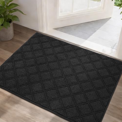 BEQHAUSE Dirt Trapper Door Mat 24" x 36" Non-Slip Washable, Black - color: Black, size: 24" X 36" (Rectangular)