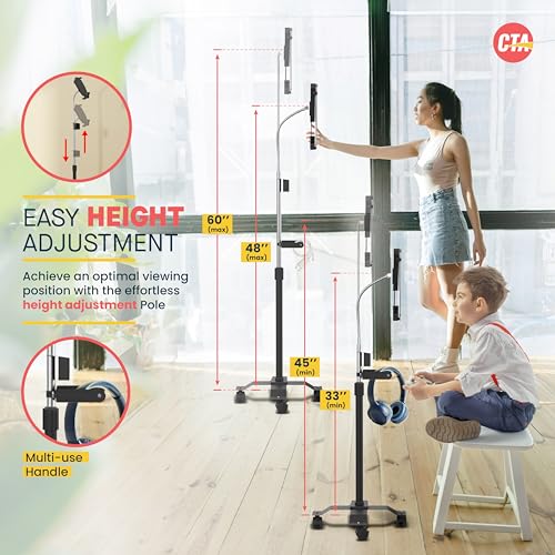 CTA Digital Mobile Floor Stand Compact, Adjustable Gooseneck Floor Stand with Handle & Swivel Casters For iPad Gen 7-10, iPad Air 4, 12.9”, Surface Pro, Zebra Tablets, & Other 7-13” Tablets (PAD-CGSH)