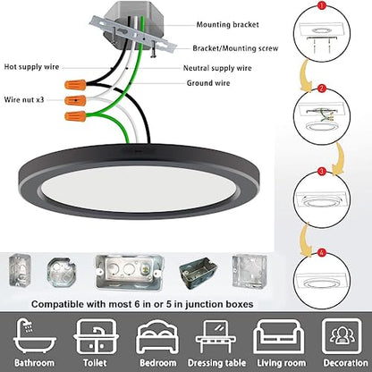 ETL 7 inch Small LED Flush Mount Ceiling Light Dimmable,5000K Daylight Ultra Slim Round Flat Panel Ceiling Light Fixture,Modern Ceiling Lamp for Closet,Kitchen,Bathroom 6 Pack Black - color: Black, size: 7 inch-6 Pack