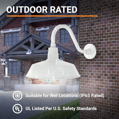 14in. White Outdoor Gooseneck Barn Light Fixture, 5000K Cool White - color: White, size: 14-1/2 in Gooseneck Arm