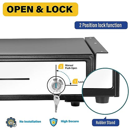 HK SYSTEMS 16" Heavy Duty Black Push Open Cash Drawer, 5B5C with Under Counter Mounting Metal Bracket - size: 2. 16" Push Black