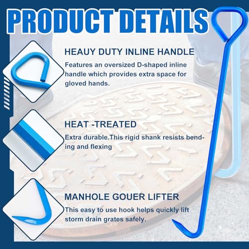 Therwen 2 Pcs Manhole Cover Hook 30 Inch with 5/8" Hex Alloy Steel Rigid Heavy Duty Manhole Cover Lifter with Inline Handle for Lid Puller Moving(Blue) - color: Blue, size: 30inch