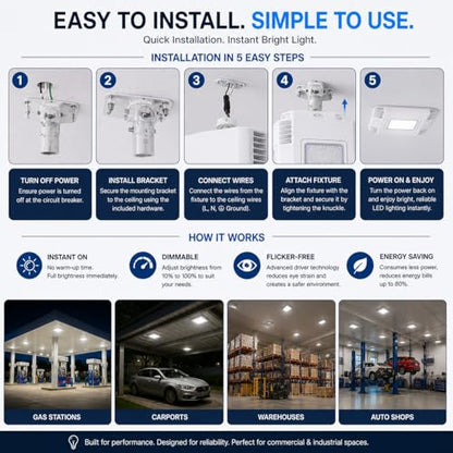 150W LED Canopy Light, 24,000LM, 5700K Daylight, Waterproof