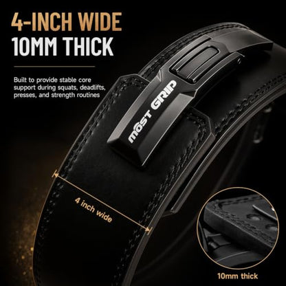 10mm Quick Lock Lever Belt Weightlifting for Men Women - color: Black, size: M(29- 35inches)